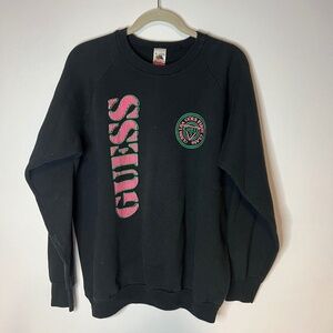 VTG Bootleg GUESS Neon Pink & Black Sweatshirt 80s 90s Fruit of the Loom
